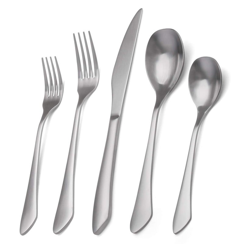 sharecook Matte Silverware Set, 20-Piece Stainless Steel Flatware Set Service for 4, Satin Finish Tableware Cutlery Set for Home and Restaurant, Dishwasher Safe - Image 1